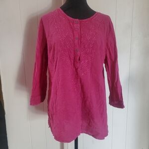 Great Northwest Indigo Womens Fuchsia Pink 3/4 Sleeve Top Partial Button Size L